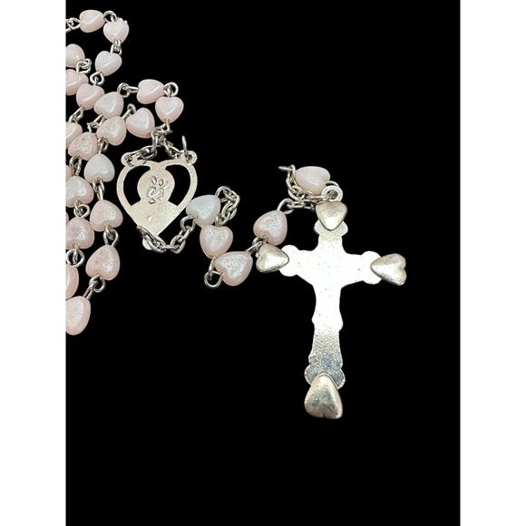 Pink Plastic Heart Rosary Silver-tone - Pre-loved Necklace - Picture 4 of 4